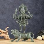 Vintage Balinese Bronze Durga-Kali with Lion | 18.5" Lost Wax Art | Sacred Lion Mount Masterpiece | Divine Temple Beauty | Jaipurio